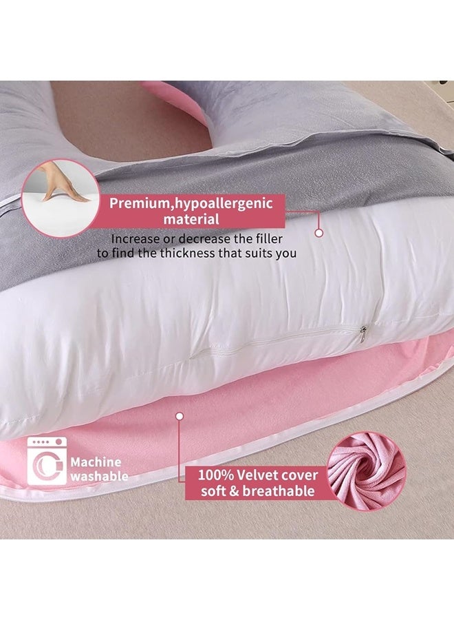 Pregnancy Pillow for Sleeping U Shaped Full Body Maternity Pillow Crystal Velvet with Removable Cover Full Body Pillow Support for Back Hips Legs Belly - Image 4