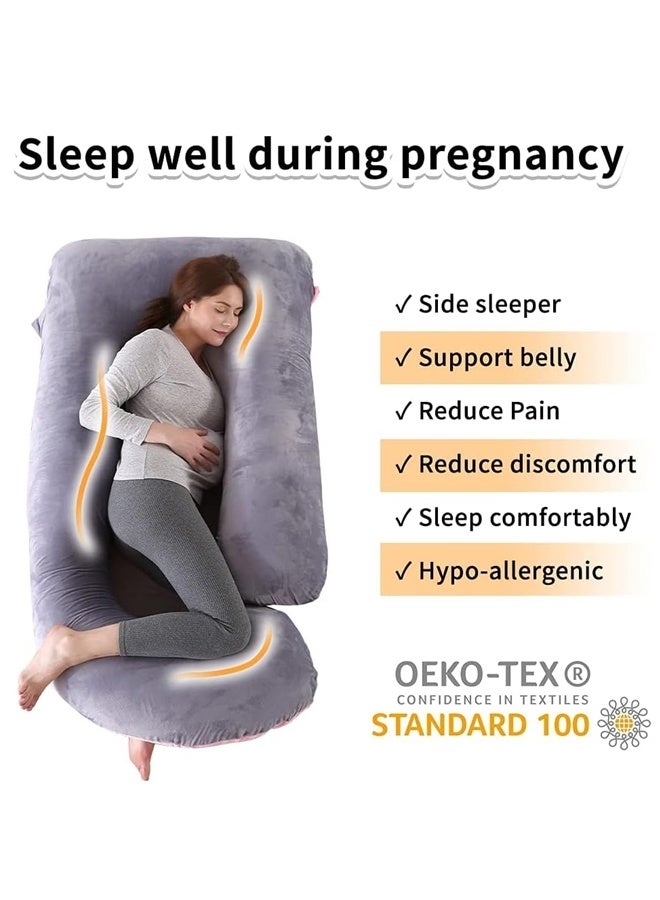 Pregnancy Pillow for Sleeping U Shaped Full Body Maternity Pillow Crystal Velvet with Removable Cover Full Body Pillow Support for Back Hips Legs Belly - Image 2
