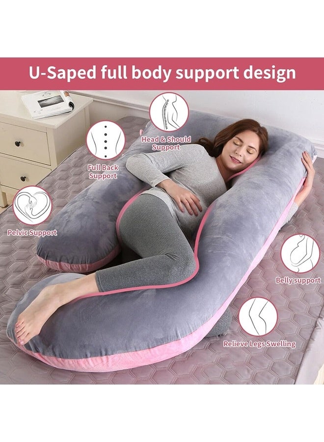 Pregnancy Pillow for Sleeping U Shaped Full Body Maternity Pillow Crystal Velvet with Removable Cover Full Body Pillow Support for Back Hips Legs Belly - Image 3