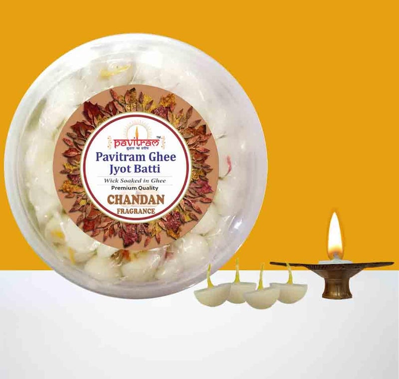Pavitram Ghee Jyot Batti Chandan Wick Soaked in Scented ghee Ghee WicksReadymade Ghee Cotton WicksDiya BattiPuja BattiJyot BattiPack of 100 Set of 2