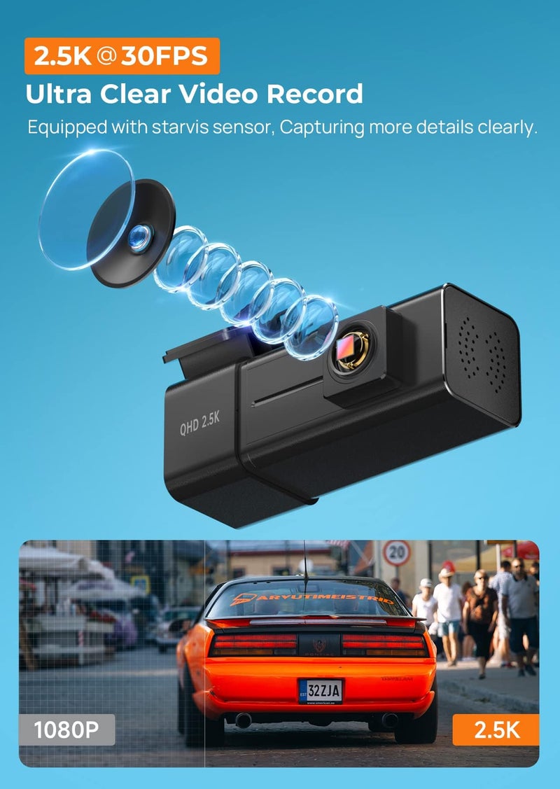 E-YEEGER Dash Cam, 2.5K WiFi Dash Camera for Cars, E-YEEGER Mini Dashcam with App, Front Car Camera, G-Sensor, Loop Recording, Night Vision, 24H Parking Mode, 32G SD Card Included, Support 256GB Max - Image 2