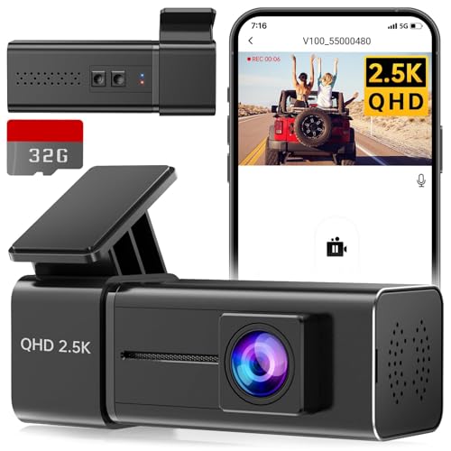 E-YEEGER Dash Cam, 2.5K WiFi Dash Camera for Cars, E-YEEGER Mini Dashcam with App, Front Car Camera, G-Sensor, Loop Recording, Night Vision, 24H Parking Mode, 32G SD Card Included, Support 256GB Max - Image 1