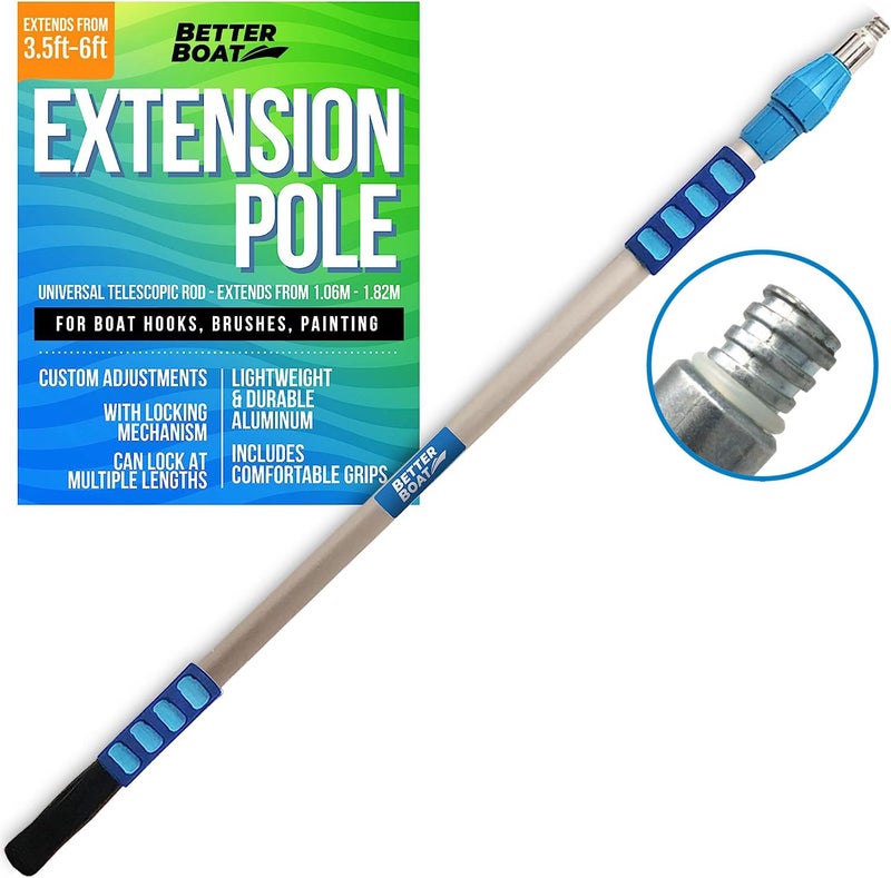 Better Boat Extension Pole, Telescoping Rod, 3.5-6 ft Extendable Deck Brush Handle, Boat Hook, Painterâ€™s Stick, 3/4" Universal End, Twist Lock, for Paint Rollers, Mops, and Long Reach Tasks - Image 1