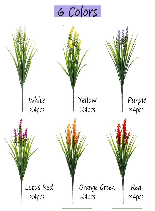 Layway 24 Bundles Artificial Plants Outdoor, UV Resistant Fake Lavender Flowers, Faux Monkey Grass for Wedding Porch Garden Decoration (6 Colors) - Image 3