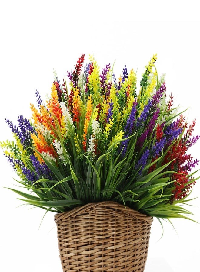 Layway 24 Bundles Artificial Plants Outdoor, UV Resistant Fake Lavender Flowers, Faux Monkey Grass for Wedding Porch Garden Decoration (6 Colors) - Image 1