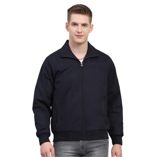 Monte Carlo Mens Solid Navy Blue Collar Full Sleeve Jacket - Image 1