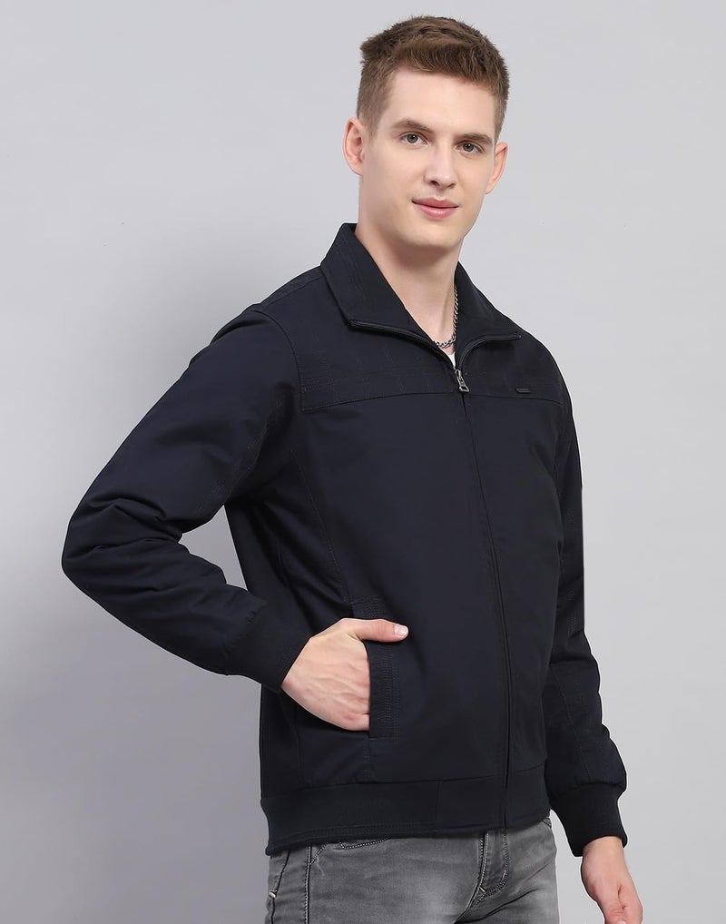 Monte Carlo Mens Solid Navy Blue Collar Full Sleeve Jacket - Image 4