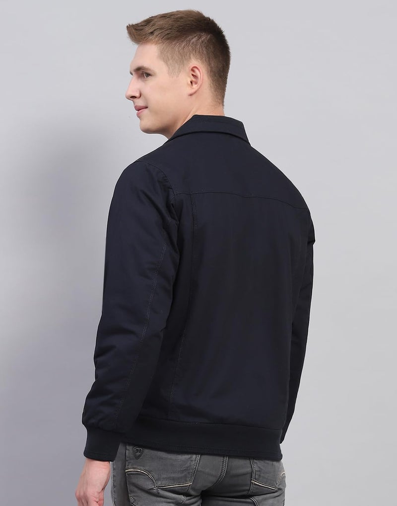 Monte Carlo Mens Solid Navy Blue Collar Full Sleeve Jacket - Image 5