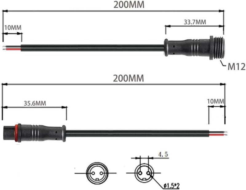 dstfuy 2pin Waterproof Connector,20AWG IP68 2Pin Male Female Plug LED Connector,with 20CM Extension Cable for Car,Indoor/Outdoor LED Strip Lights. - Image 4