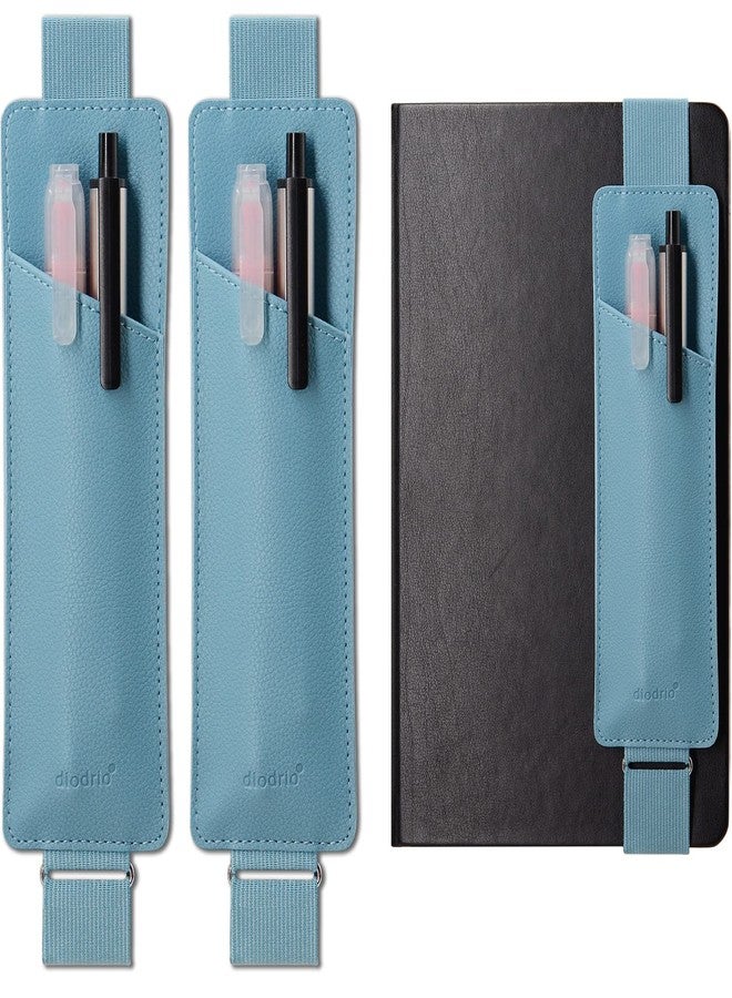 diodrio, 2 Pack Adjustable Elastic Band Pen Pencil Holder Pouch for Journals, Notebooks, Planners, Binders, Tablet Covers, Fit Journals 5x8 to 8.5x11, PU Leather, Detachable, Cerulean Frost - Image 1