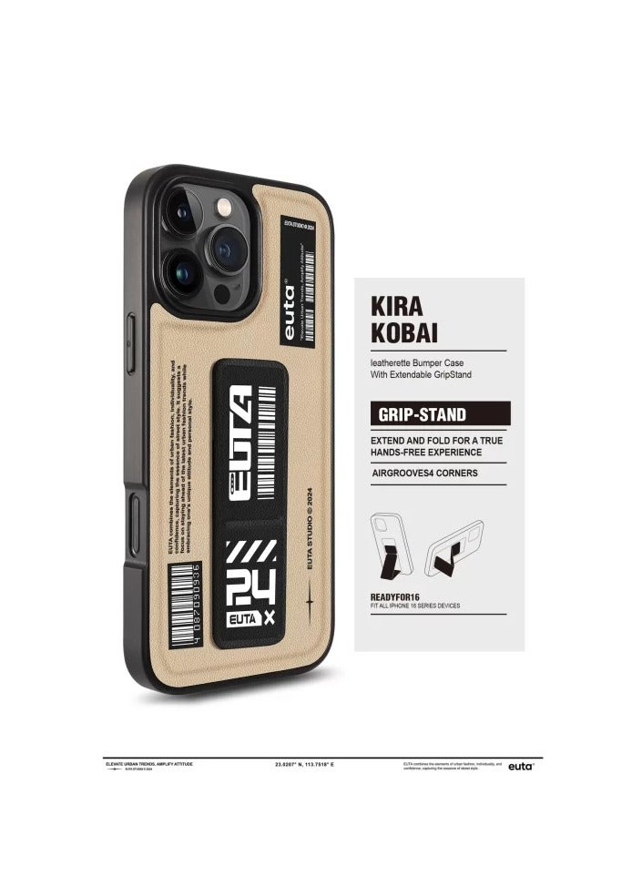 يوتا جراب EUTA Mag-Charge الجلدي مع حامل قابل للتمديد لجهاز Apple iPhone 16 Pro Max - بيج - Image 4