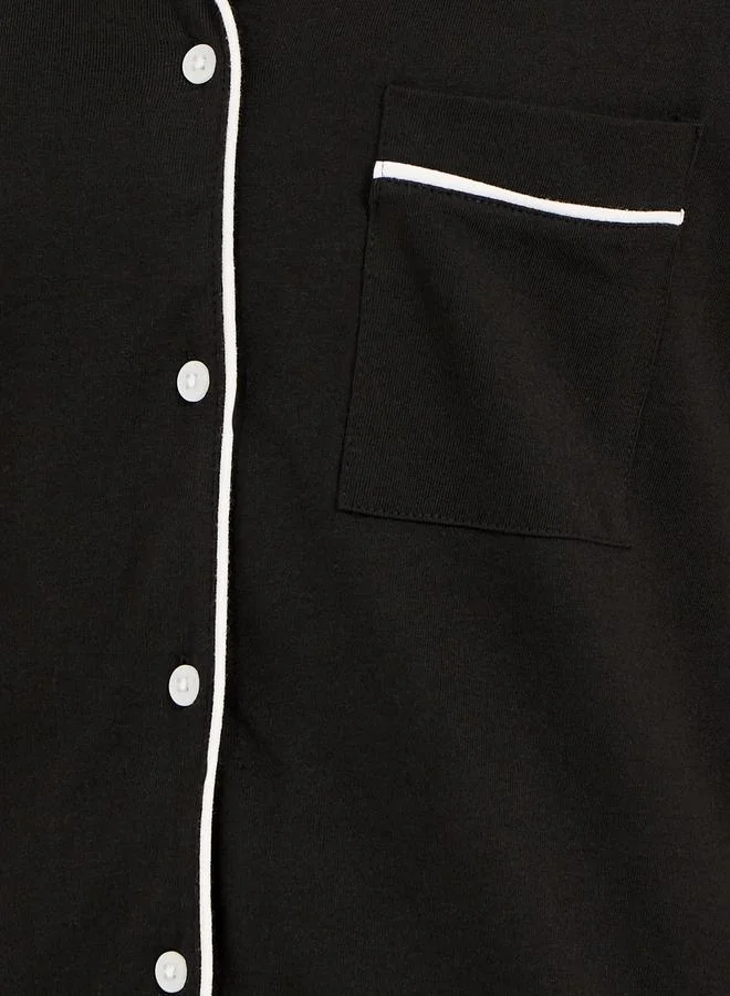 Styli Contrast Piping Buttoned Night Shirt with Pocket