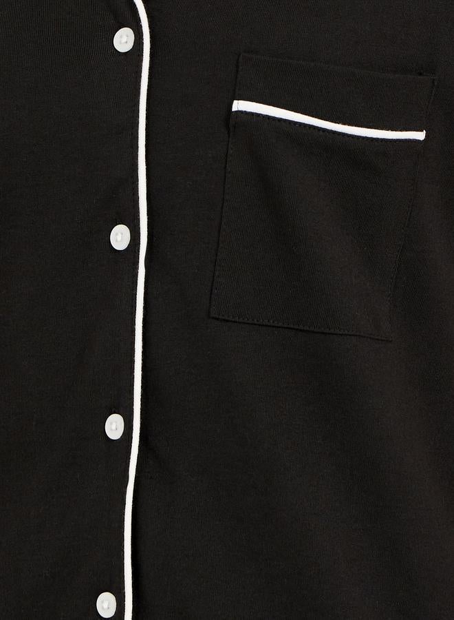 Styli Contrast Piping Buttoned Night Shirt with Pocket  - Image 3