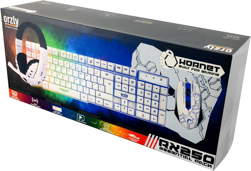 Orzly Gaming Keyboard and Mouse and Gaming Headset & Mouse Pad, Wired LED RGB Backlight Bundle for PC Gamers Users - 4 in 1 White Edition Hornet RX-250 - Image 2