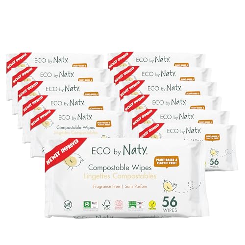 Eco by Naty Baby Wipes Unscented - 100% Compostable and Plant-Based Wipes, Good for Babies and Newborn Sensitive Skin (672 Count - 12 packs of 56) - Image 1