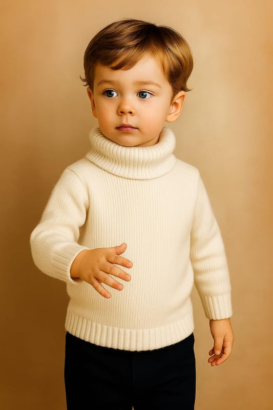 Krystle Children’s Winter High Neck Pullover | Cozy Woolen Sweater for Kids (White,3-4 Years) - Image 3