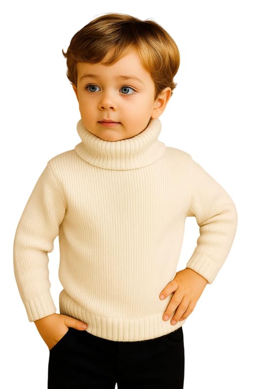 Krystle Children’s Winter High Neck Pullover | Cozy Woolen Sweater for Kids (White,3-4 Years) - Image 1