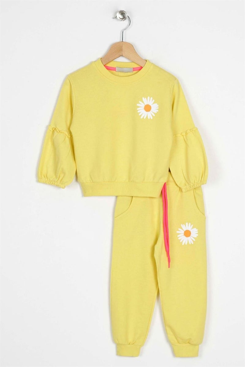 Zepkids Girls Yellow Colored Ruffled Sleeve Tracksuit Set  - Image 1