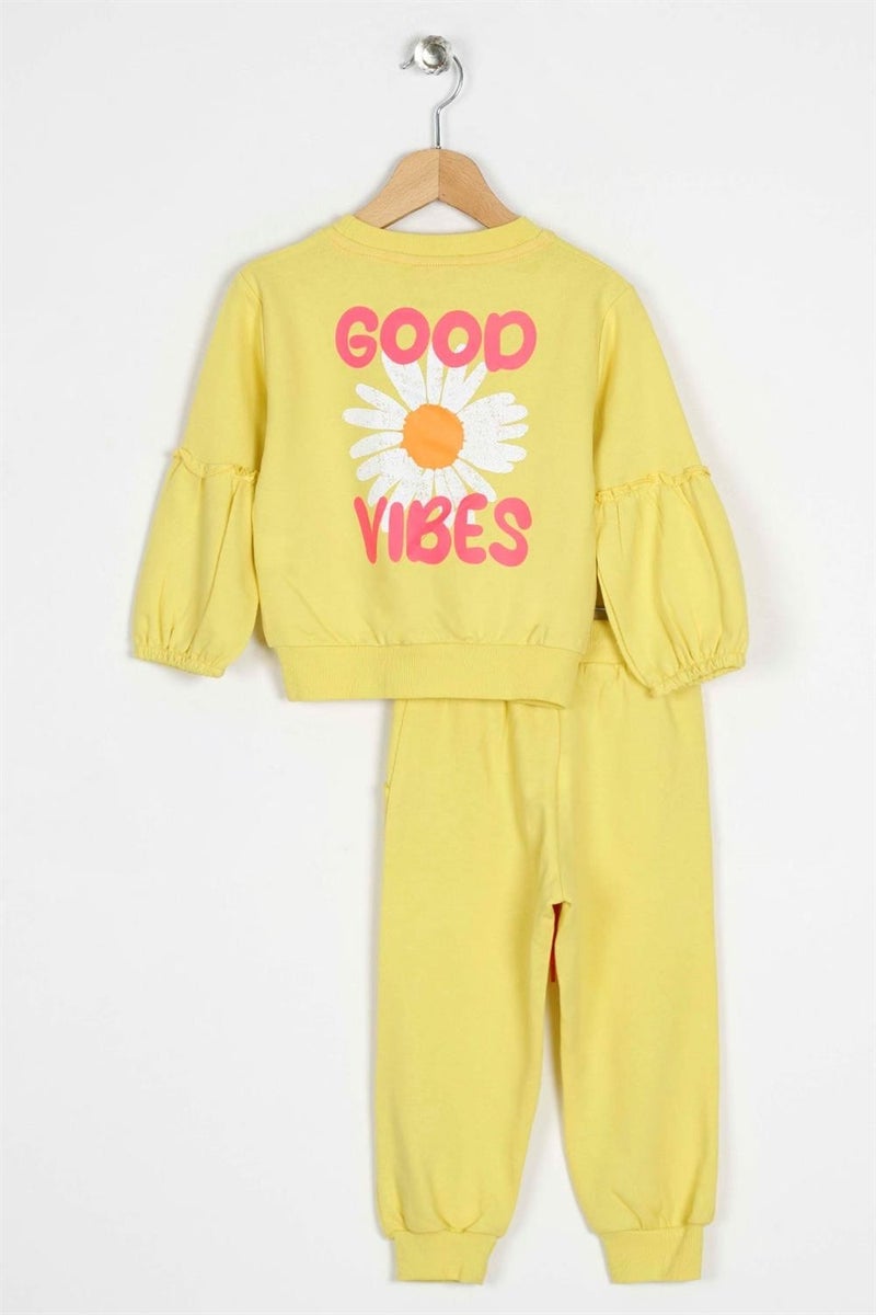 Zepkids Girls Yellow Colored Ruffled Sleeve Tracksuit Set  - Image 2