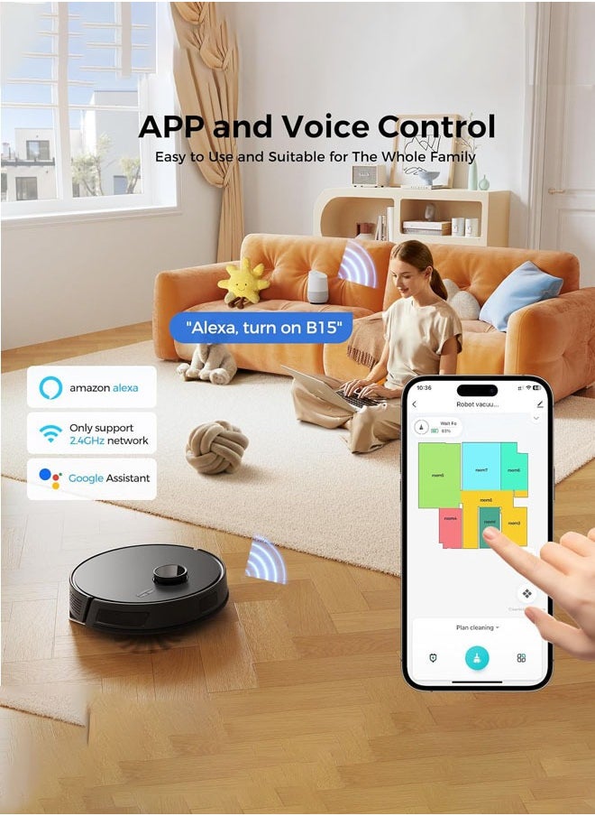 Joshberg - 3 in 1 Robot Vacuum,Robot Vacuum Cleaner with Mop, 5000Pa Suction, with Auto Carpet Boost,uto-Charging,LDS Laser Navigation, WiFi/Alexa/APP, Super Thin Robotic Cleaner, Ideal for Pet Hair Hard Floor,M30,Black - Image 1