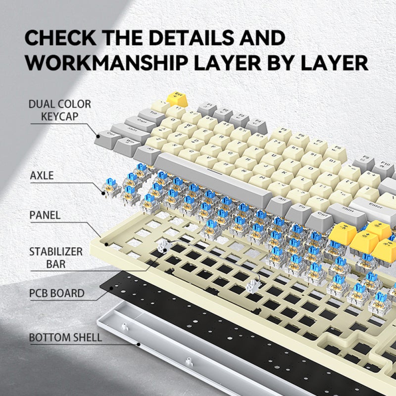 لوحة مفاتيح ميكانيكية RGB: تخطيط 96+1 مفتاح، خالٍ من الصراع بـ 25 مفتاحًا، أجهزة مفاتيح حقن مزدوج اللون من نوع ABS - 12 تأثيرًا للضوء الخلفي الديناميكي، تصميم مقبض تعديل муلтимيديا للعاب، الاستخدام على سطح المكتب للمكتب - Image 4