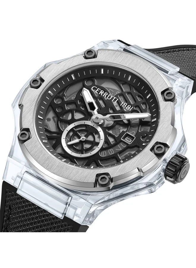 CERRUTI 1881 Lucardo 52mm Men's Analog Watch with Black Nylon-Genuine Leather Strap