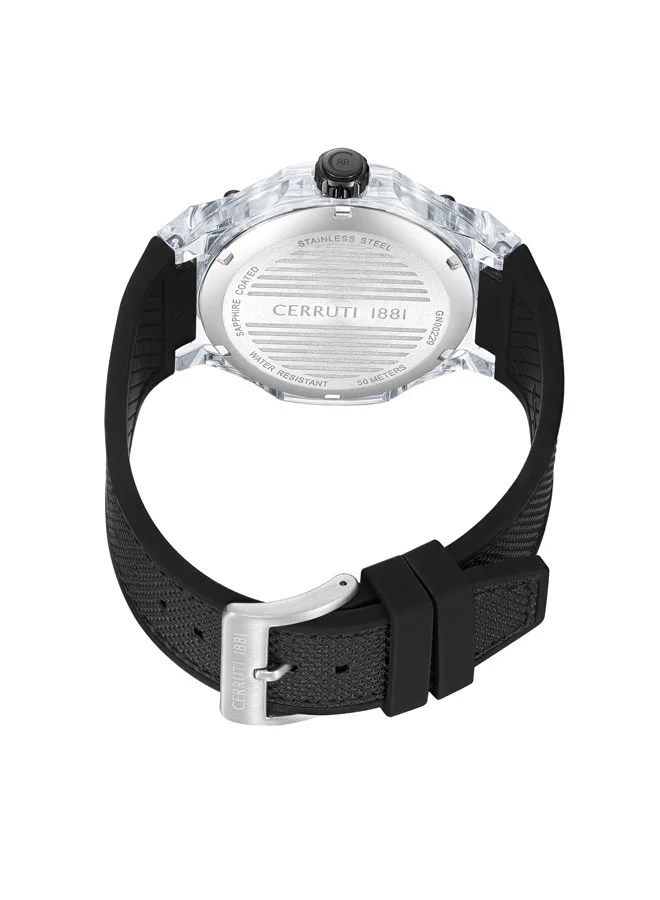 CERRUTI 1881 Lucardo 52mm Men's Analog Watch with Black Nylon-Genuine Leather Strap