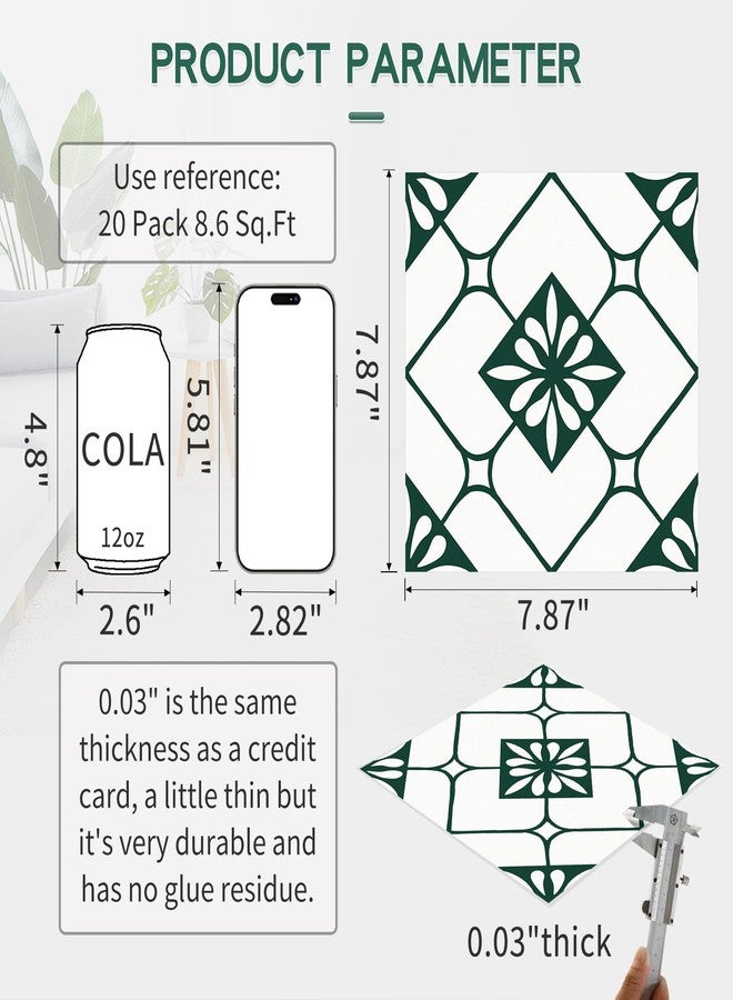 MORCART Peel and Stick Floor Tile, 20-Pack 7.87" x 7.87" Matte Vinyl Floor, Self Adhesive Waterproof Flooring DIY for Renter, Removable Tile Sticker for Bathroom, Kitchen, Bedroom, Wall (Green) - Image 2