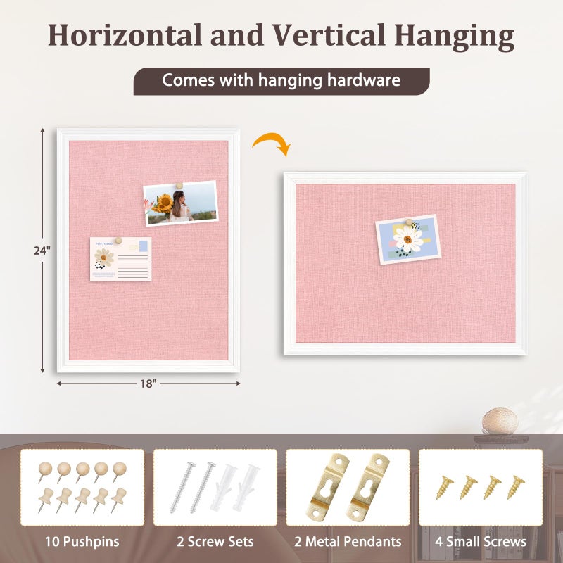 DOLLAR BOSS Bulletin Board with Linen 24'' x 18'' White Framed Cork Boards for Walls, Photo Display Pin Board, Decorative Corkboard for Office Home School Girls Dorm Decor with 10 Pushpins, Pink - Image 4