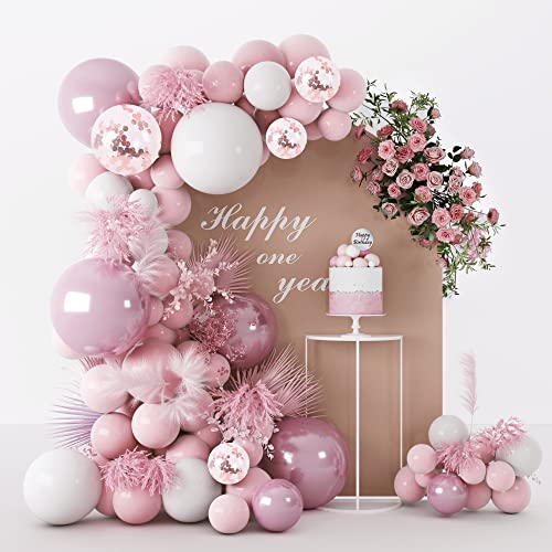 CANREVEL Pink White Balloons Garland Arch Kit 104 PCS Metallic Pink Gold Confetti Latex Balloons for Baby Girl Shower Birthday Wedding Anniversary Bachelorette Party Decorations - Image 1