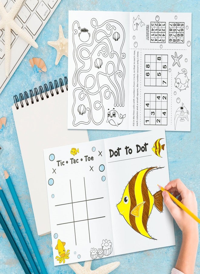 انجوليو كتب تلوين أنجوليو تحت الماء - 24 كتاب تلوين صغير للأطفال، هدايا حفلات برسومات حيوانات المحيط، تتضمن رسومات سرطان البحر، وقنديل البحر، وأسماك القرش، ونجم البحر، وأنماط متنوعة، وكتاب تلوين برسومات المحيط، وهدية مثالية لأنشطة الصف الدراسي. - Image 4