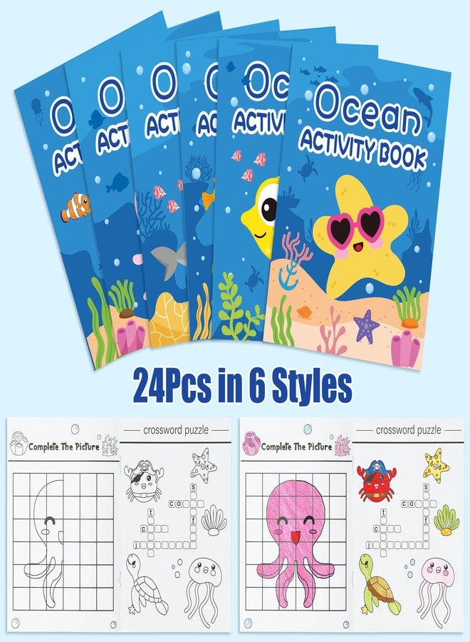 انجوليو كتب تلوين أنجوليو تحت الماء - 24 كتاب تلوين صغير للأطفال، هدايا حفلات برسومات حيوانات المحيط، تتضمن رسومات سرطان البحر، وقنديل البحر، وأسماك القرش، ونجم البحر، وأنماط متنوعة، وكتاب تلوين برسومات المحيط، وهدية مثالية لأنشطة الصف الدراسي. - Image 3