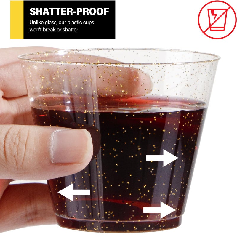 I00000 5oz 100 Pack Gold Glitter Plastic Cups  Glitter Disposable Small Plastic Cups  Plastic Clear Cups with Gold Glitter Shot Glasses  Plastic Small Tumbler Perfect for Wedding & Party - Image 4