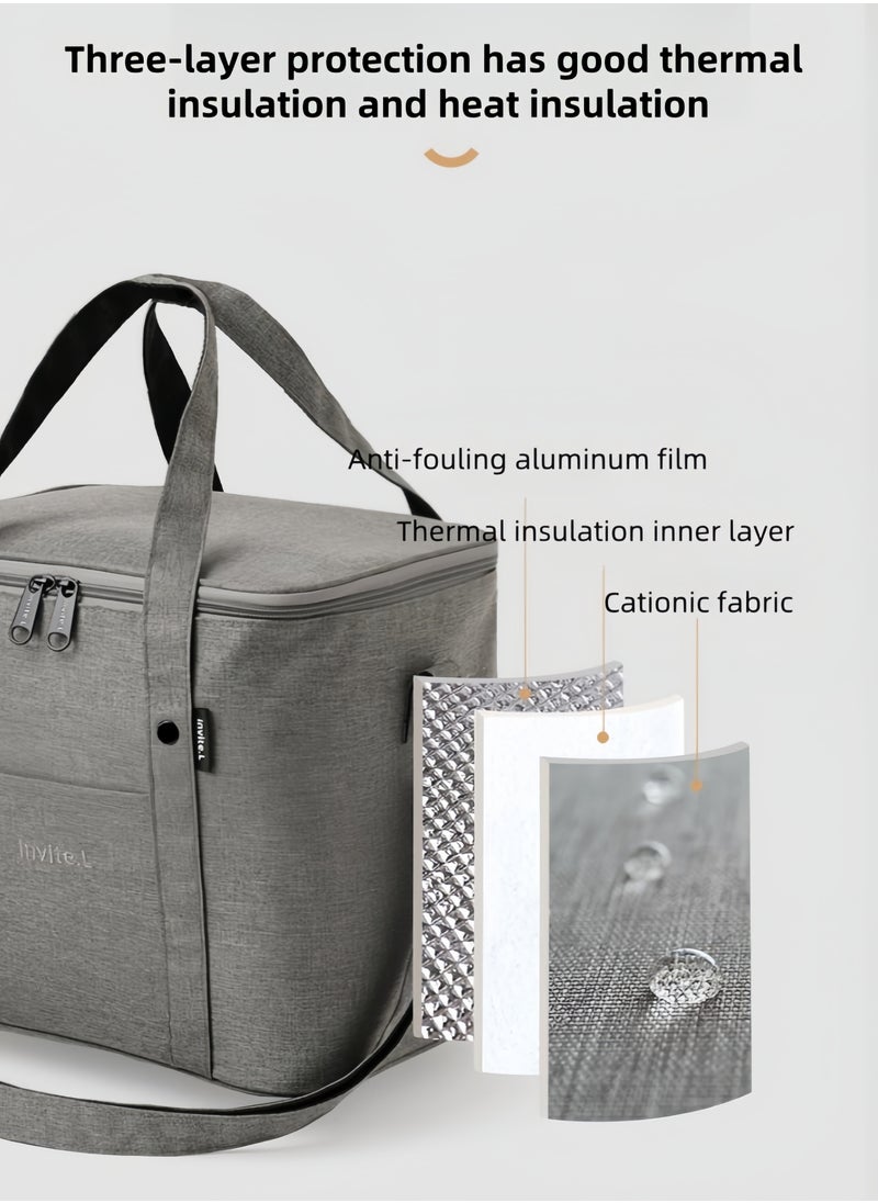 Invite.I - New Large Capacity Insulation Bag,Bento Insulated Cationic Lunch Box， Lunch Bag, Portable Hand-Held Ice Bag, Outdoor Picnic Bag, Waterproof Lunch Bag, Lunch Box Bag - Black , 27.5*24*19.5 CM - Image 1