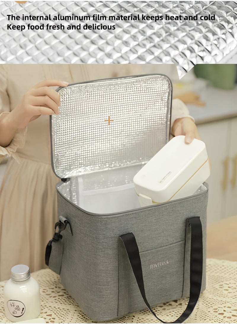 Invite.I - New Large Capacity Insulation Bag,Bento Insulated Cationic Lunch Box， Lunch Bag, Portable Hand-Held Ice Bag, Outdoor Picnic Bag, Waterproof Lunch Bag, Lunch Box Bag - Black , 27.5*24*19.5 CM - Image 1