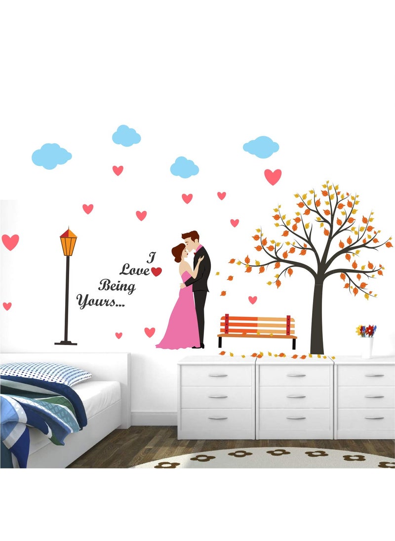 StickMe - StickMe 'Romantic Couple Under The Heart - Leaves - Tree and Love Quote - Creative - Colorful - Wall Sticker' -SM743 (Multi Colour, Vinyl - 150cm X 100 cm) - Image 1