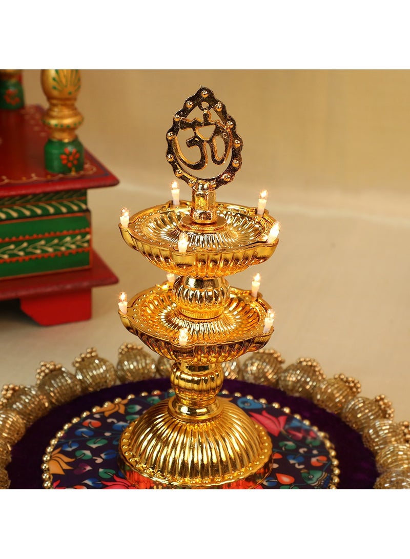 ZAYO Om Design Golden Samai Electric LED Decorative Diya Lamp for Home Décor, Festival Lighting, Diwali Decoration, Pooja Room & Table Décor - 2 Layer 10 LED - Image 1