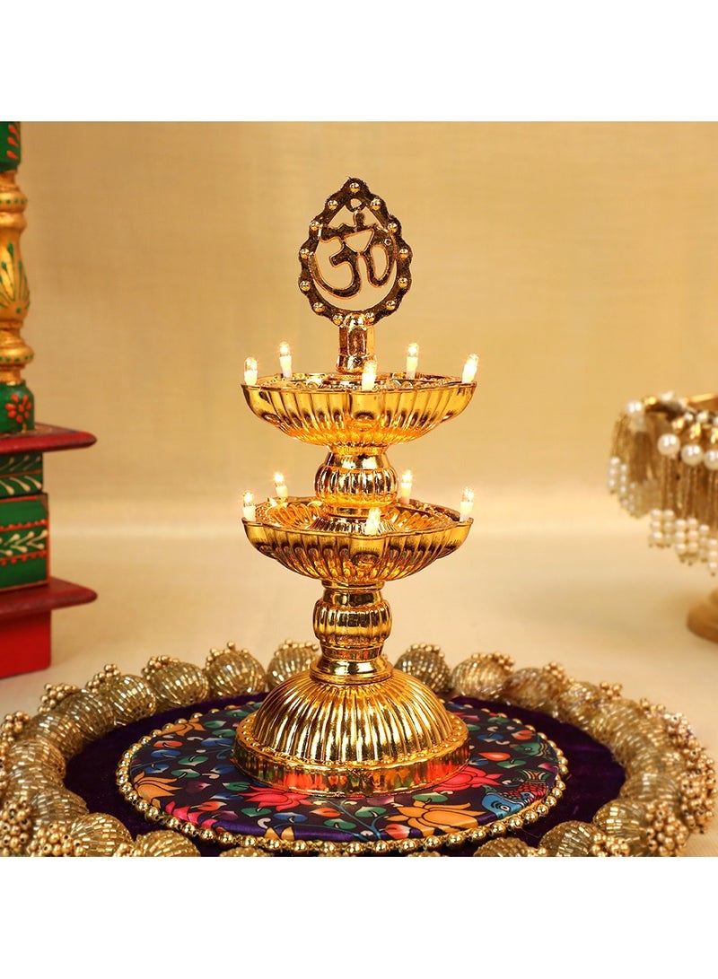 ZAYO Om Design Golden Samai Electric LED Decorative Diya Lamp for Home Décor, Festival Lighting, Diwali Decoration, Pooja Room & Table Décor - 2 Layer 10 LED - Image 2