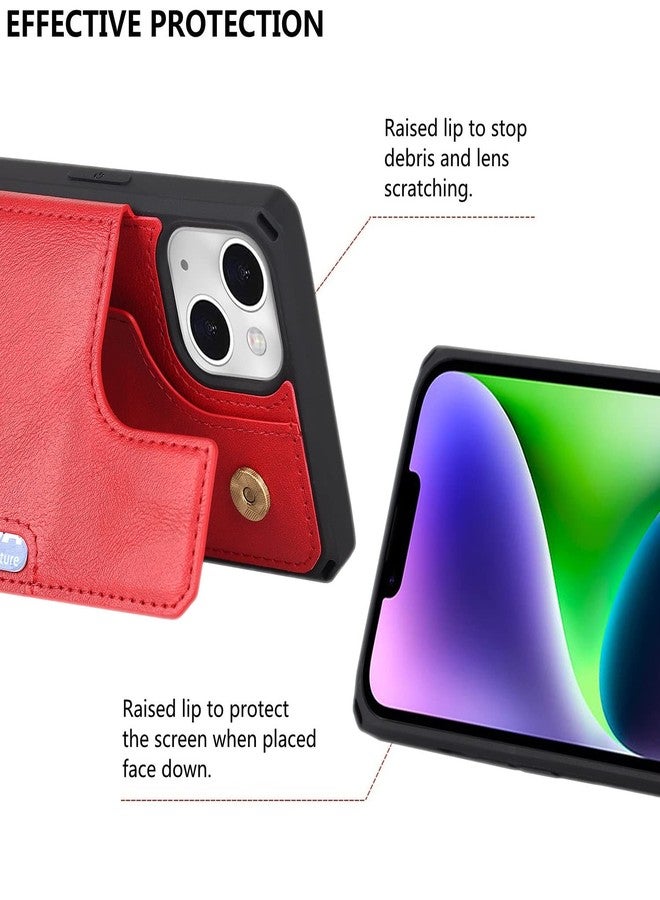 iCoverCase Compatible with iPhone 14 Wallet Case with Card Slots Holder and Wrist Strap PU Leather Kickstand Double Magnetic Clasp Shockproof Cover Case 6.1 Inch (Red) - Image 5