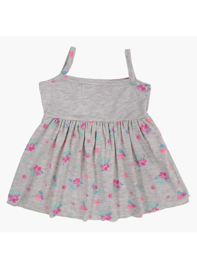 Berceau Baby Girls Cotton Dress – Grey with Floral Print - Image 2