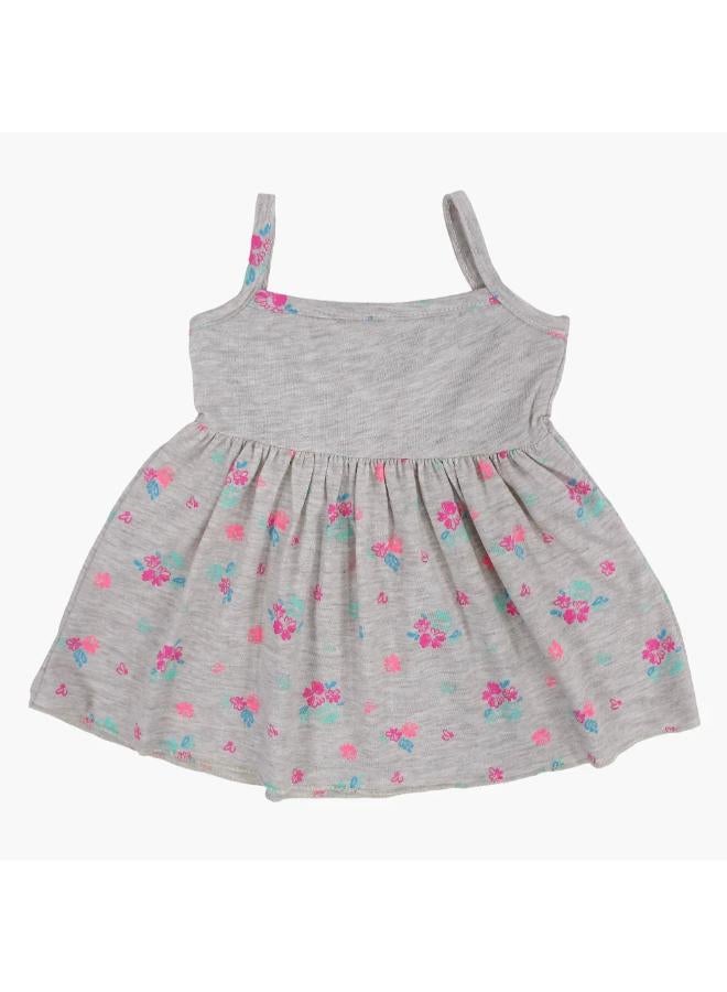 Berceau Baby Girls Cotton Dress – Grey with Floral Print - Image 1
