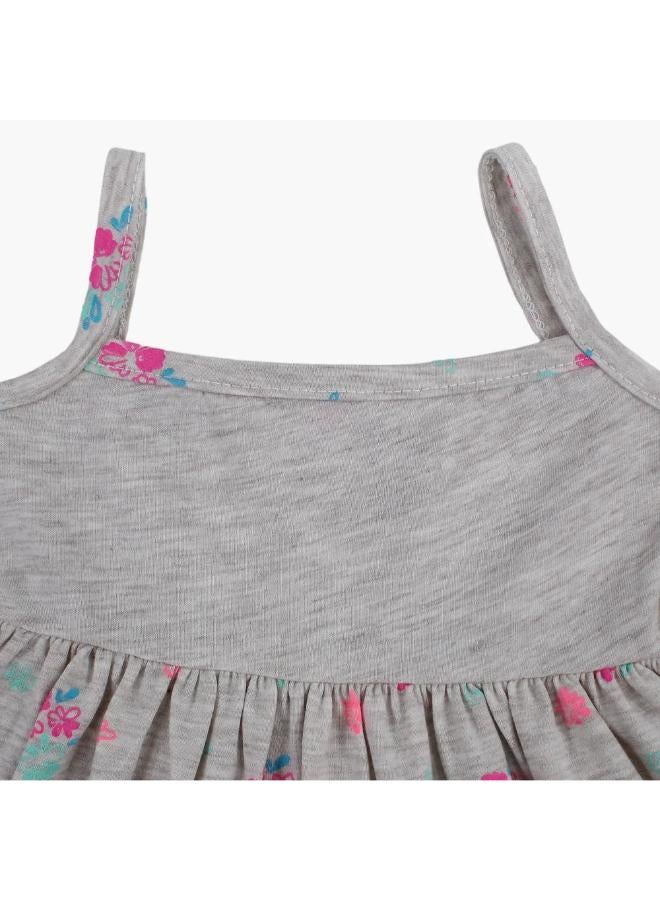Berceau Baby Girls Cotton Dress – Grey with Floral Print - Image 3