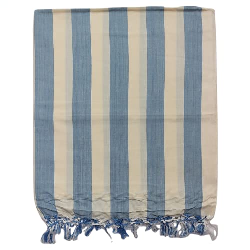 Arvore Bunkaar 100% Soft Beautiful Striped Bhagalpuri Bamboo Chadar/Summer Blanket/Top Sheet (Off White Blue, 245cm X 130cm) - Image 3
