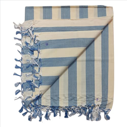 Arvore Bunkaar 100% Soft Beautiful Striped Bhagalpuri Bamboo Chadar/Summer Blanket/Top Sheet (Off White Blue, 245cm X 130cm) - Image 1
