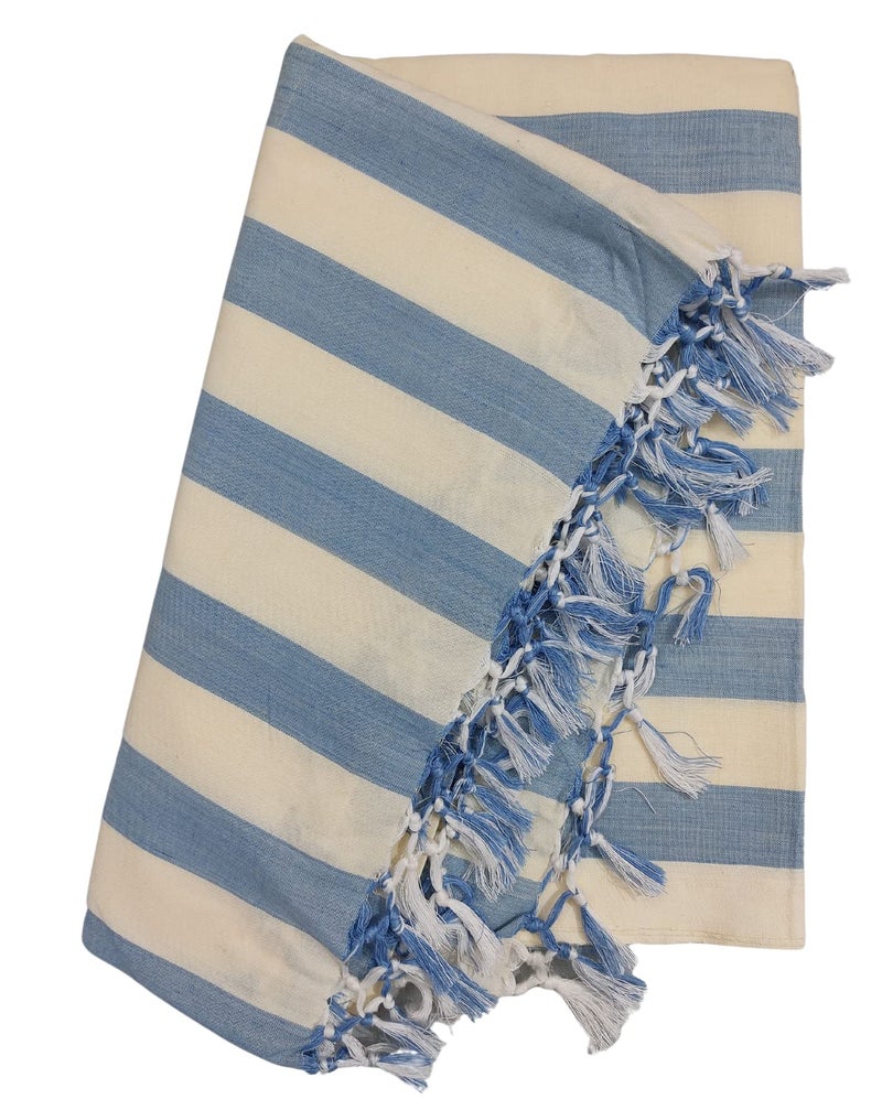 Arvore Bunkaar 100% Soft Beautiful Striped Bhagalpuri Bamboo Chadar/Summer Blanket/Top Sheet (Off White Blue, 245cm X 130cm) - Image 4