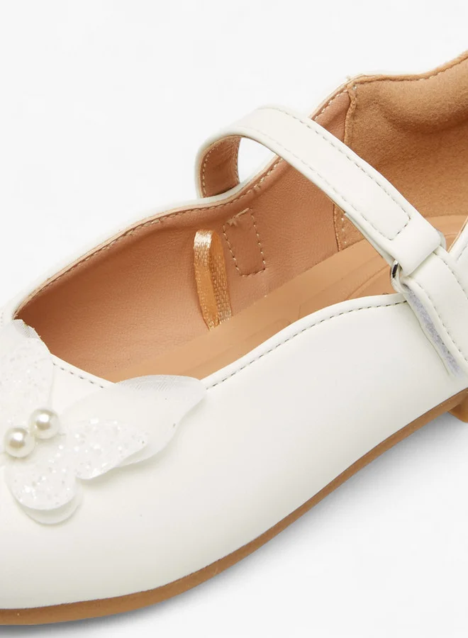جونيورز Butterfly Accent Ballerina Shoes with Hook and Loop Closure