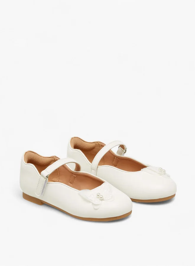 JUNIORS Butterfly Accent Ballerina Shoes with Hook and Loop Closure