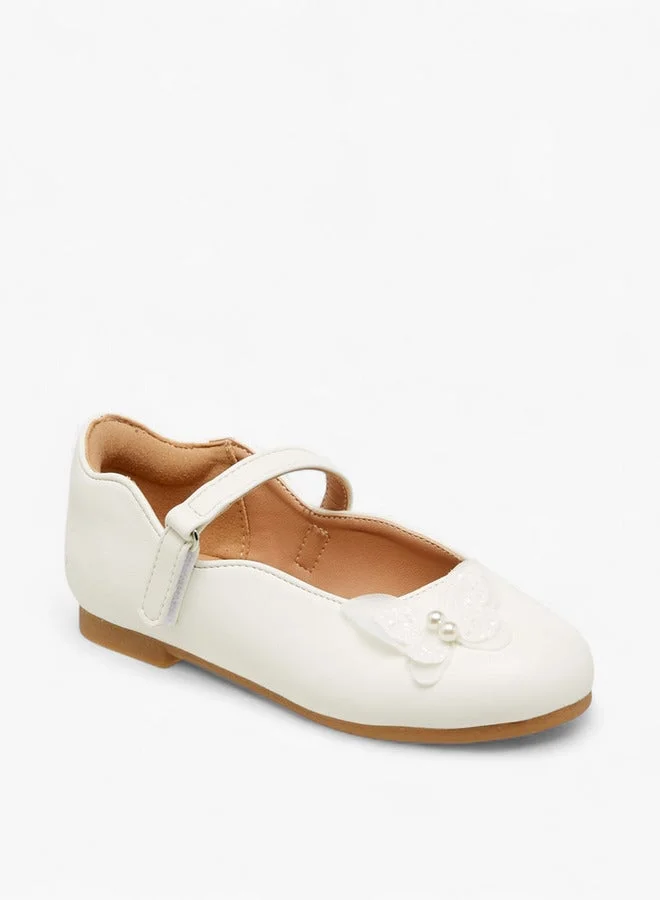 JUNIORS Butterfly Accent Ballerina Shoes with Hook and Loop Closure