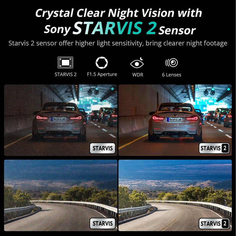 BOTSLAB 4K Dash Cam Front and Rear, STARVIS 2 Sensor, Voice Control, 64GB Card Included, 5GHz WiFi Dashcam Front and Rear Camera, Built in GPS, WDR Night Vision, 170Â°Wide Angle, 24H Parking Mode - Image 3