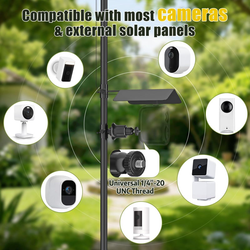RichBird Ground Stake Mount Stand for Outdoor Cameras and Solar Panels, Adjustable Height and Angle Security Camera Pole, Universal 1/4"-20 UNC Thread, Compatible with Ring, Arlo, Wyze and More - Image 5